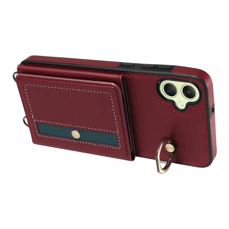 007 For Samsung Galaxy A05 4G Case Shoulder Strap Leather Calf Texture Phone Cover Card Holder