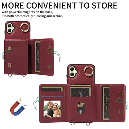 007 For Samsung Galaxy A05 4G Case Shoulder Strap Leather Calf Texture Phone Cover Card Holder