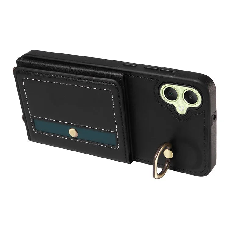 007 For Samsung Galaxy A05 4G Case Shoulder Strap Leather Calf Texture Phone Cover Card Holder