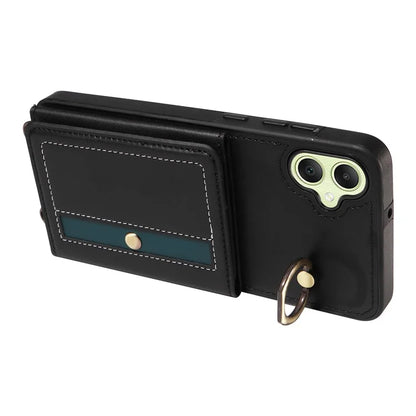 007 For Samsung Galaxy A05 4G Case Shoulder Strap Leather Calf Texture Phone Cover Card Holder