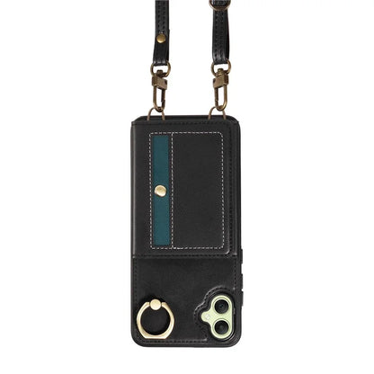 007 For Samsung Galaxy A05 4G Case Shoulder Strap Leather Calf Texture Phone Cover Card Holder