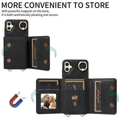 007 For Samsung Galaxy A05 4G Case Shoulder Strap Leather Calf Texture Phone Cover Card Holder