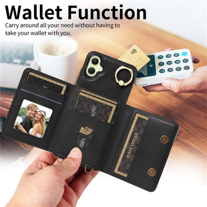 007 For Samsung Galaxy A05 4G Case Shoulder Strap Leather Calf Texture Phone Cover Card Holder