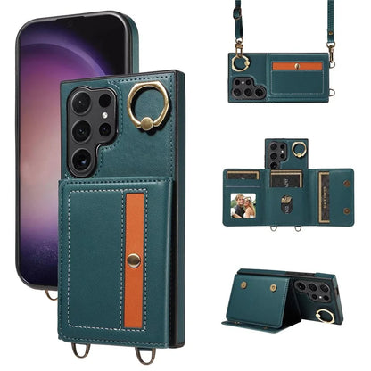 007 For Samsung Galaxy S24 Ultra Crossbody Case Leather Phone Cover Anti-Drop Kickstand