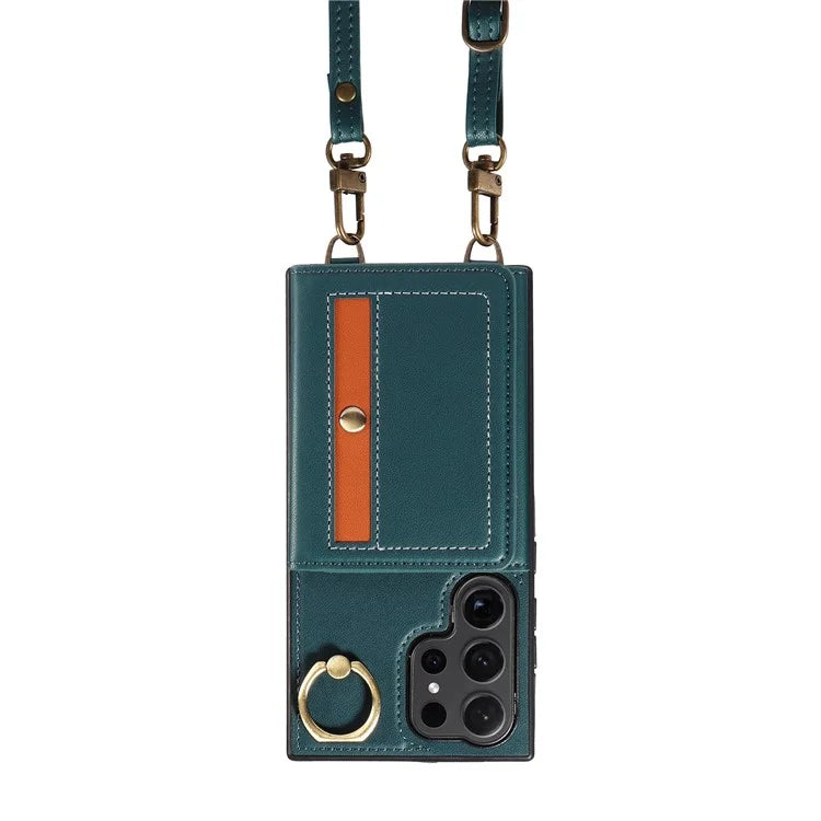 007 For Samsung Galaxy S24 Ultra Crossbody Case Leather Phone Cover Anti-Drop Kickstand