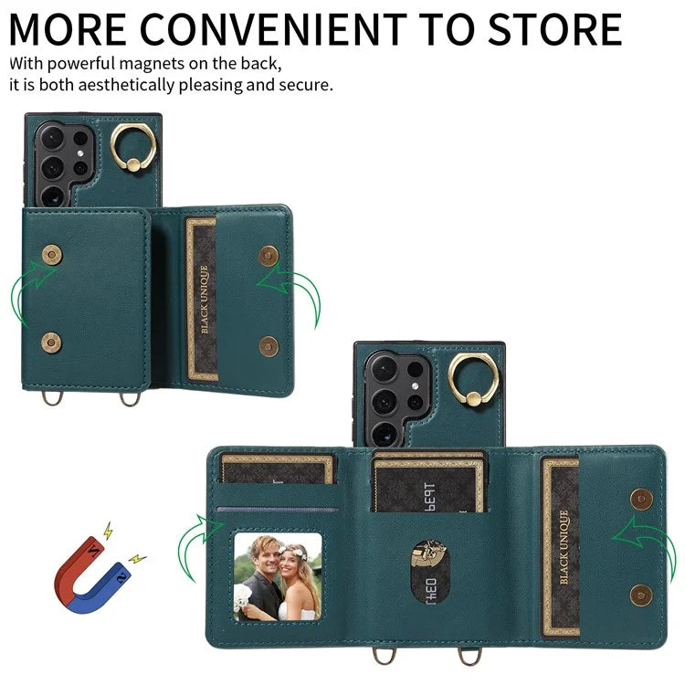 007 For Samsung Galaxy S24 Ultra Crossbody Case Leather Phone Cover Anti-Drop Kickstand