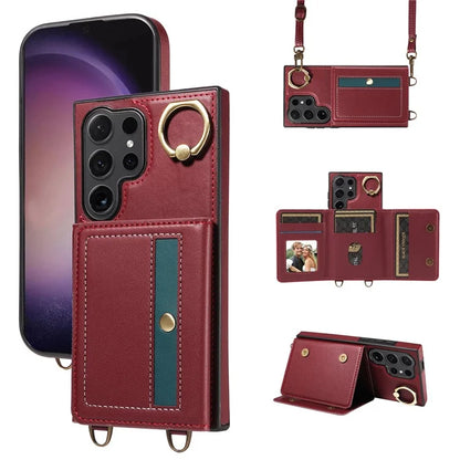 007 For Samsung Galaxy S24 Ultra Crossbody Case Leather Phone Cover Anti-Drop Kickstand