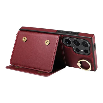 007 For Samsung Galaxy S24 Ultra Crossbody Case Leather Phone Cover Anti-Drop Kickstand