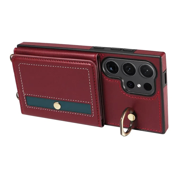 007 For Samsung Galaxy S24 Ultra Crossbody Case Leather Phone Cover Anti-Drop Kickstand