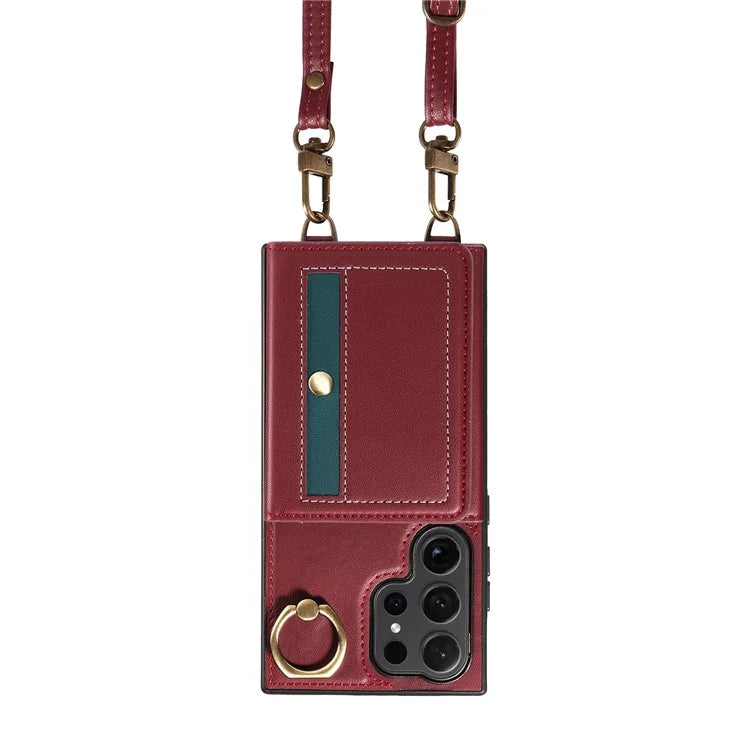 007 For Samsung Galaxy S24 Ultra Crossbody Case Leather Phone Cover Anti-Drop Kickstand