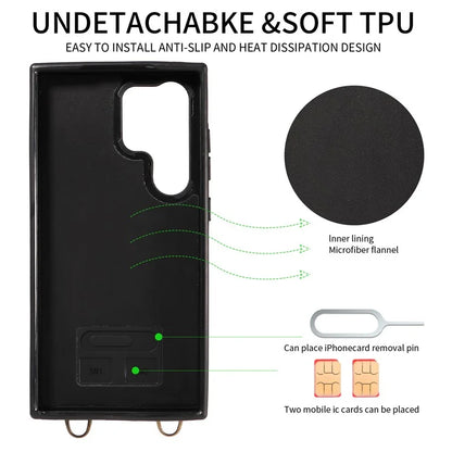 007 For Samsung Galaxy S24 Ultra Crossbody Case Leather Phone Cover Anti-Drop Kickstand