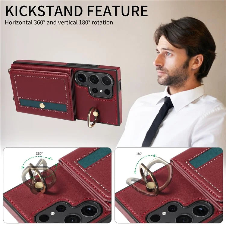 007 For Samsung Galaxy S24 Ultra Crossbody Case Leather Phone Cover Anti-Drop Kickstand