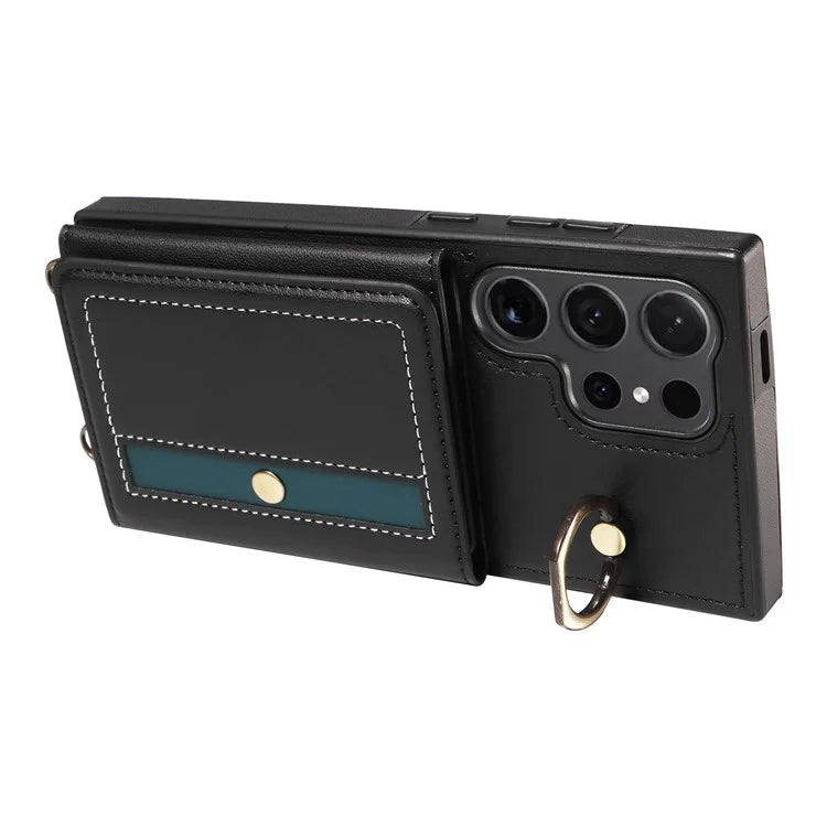007 For Samsung Galaxy S24 Ultra Crossbody Case Leather Phone Cover Anti-Drop Kickstand
