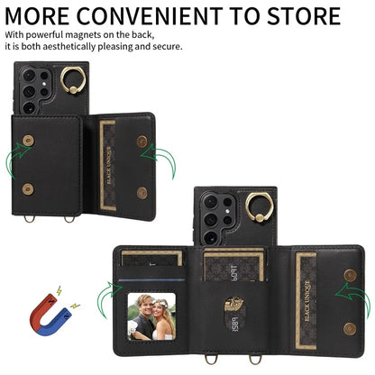 007 For Samsung Galaxy S24 Ultra Crossbody Case Leather Phone Cover Anti-Drop Kickstand