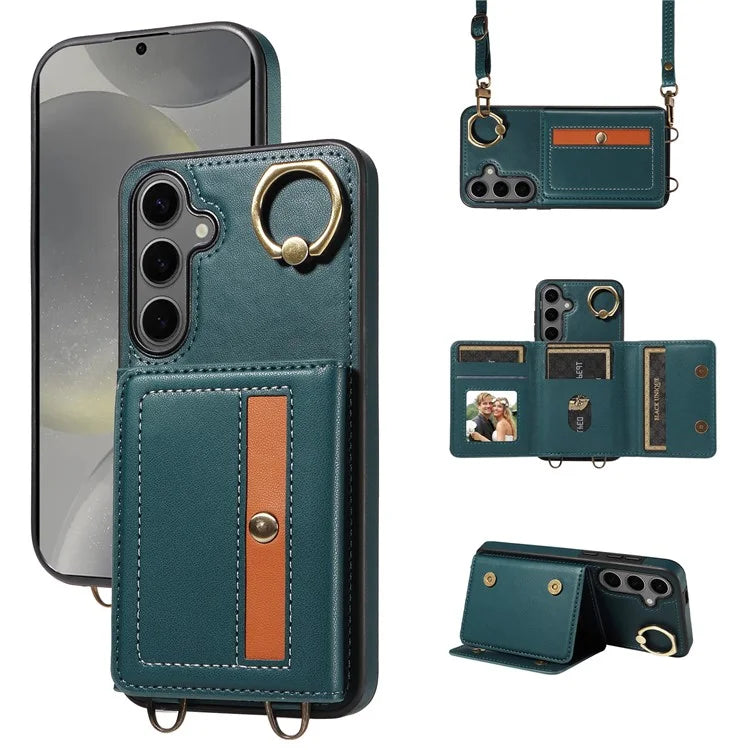 007 For Samsung Galaxy S24+ Crossbody Case Anit-Fall Leather + TPU Splicing Phone Cover