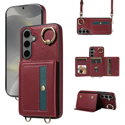 007 For Samsung Galaxy S24+ Crossbody Case Anit-Fall Leather + TPU Splicing Phone Cover