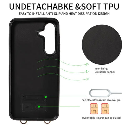 007 For Samsung Galaxy S24+ Crossbody Case Anit-Fall Leather + TPU Splicing Phone Cover