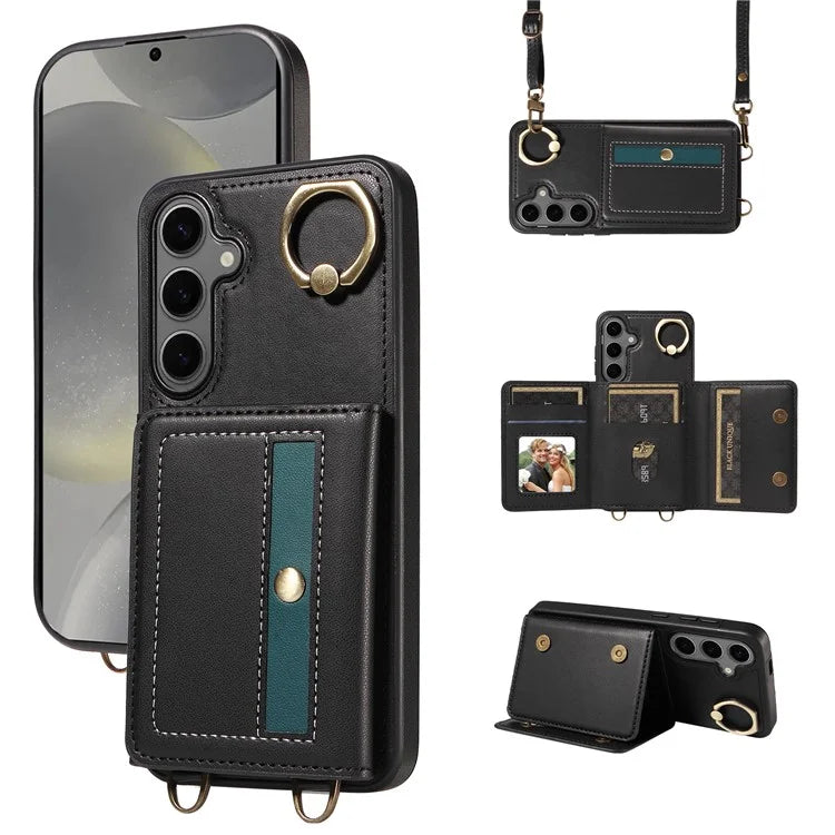 007 For Samsung Galaxy S24+ Crossbody Case Anit-Fall Leather + TPU Splicing Phone Cover