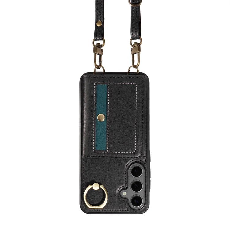 007 For Samsung Galaxy S24+ Crossbody Case Anit-Fall Leather + TPU Splicing Phone Cover