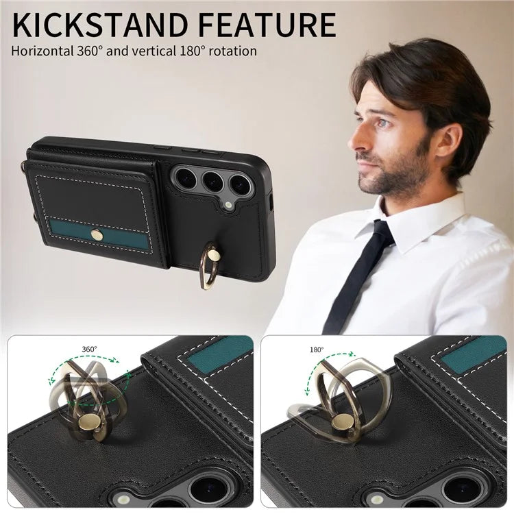 007 For Samsung Galaxy S24+ Crossbody Case Anit-Fall Leather + TPU Splicing Phone Cover