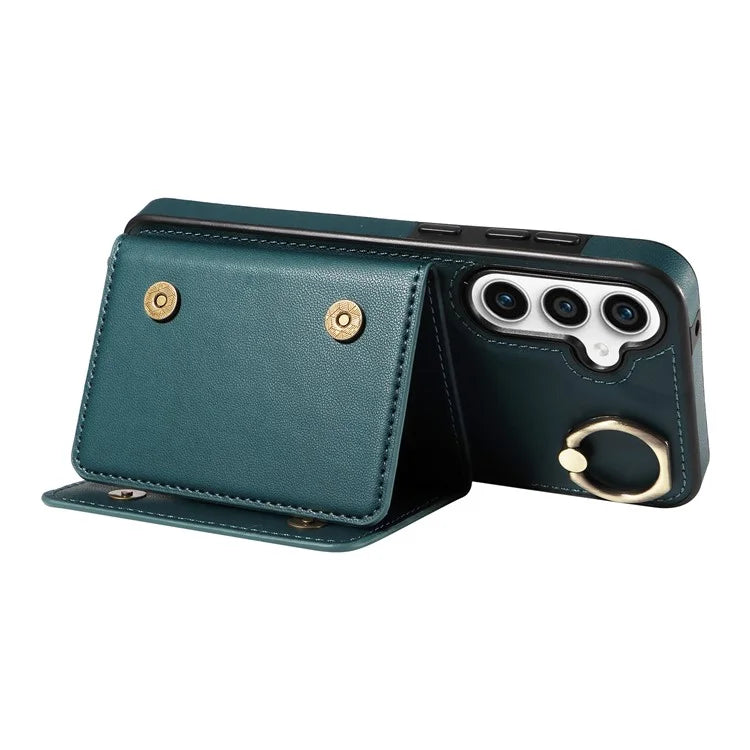 007 For Samsung Galaxy S23 FE Case Card Holder Ring Kickstand Leather Back Cover Crossbody Lanyard