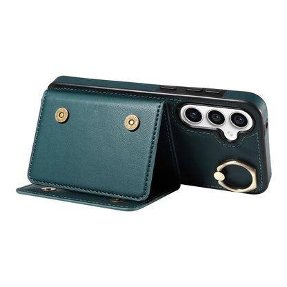 007 For Samsung Galaxy S23 FE Case Card Holder Ring Kickstand Leather Back Cover Crossbody Lanyard