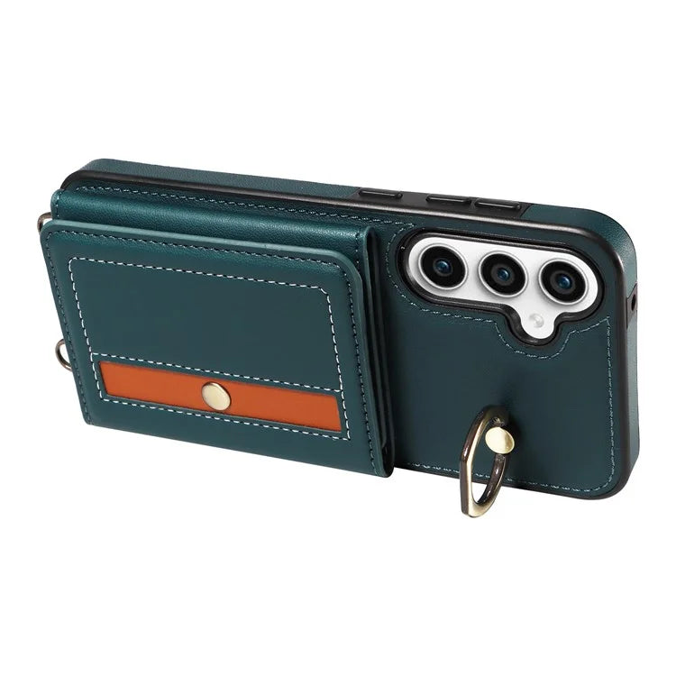 007 For Samsung Galaxy S23 FE Case Card Holder Ring Kickstand Leather Back Cover Crossbody Lanyard