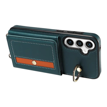007 For Samsung Galaxy S23 FE Case Card Holder Ring Kickstand Leather Back Cover Crossbody Lanyard
