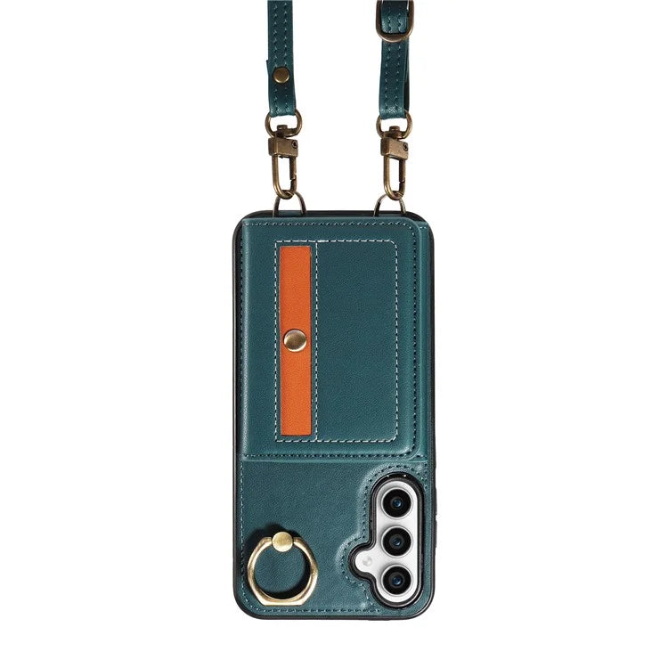 007 For Samsung Galaxy S23 FE Case Card Holder Ring Kickstand Leather Back Cover Crossbody Lanyard