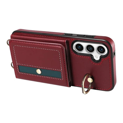 007 For Samsung Galaxy S23 FE Case Card Holder Ring Kickstand Leather Back Cover Crossbody Lanyard