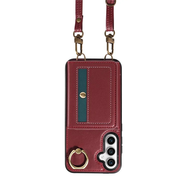 007 For Samsung Galaxy S23 FE Case Card Holder Ring Kickstand Leather Back Cover Crossbody Lanyard