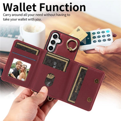 007 For Samsung Galaxy S23 FE Case Card Holder Ring Kickstand Leather Back Cover Crossbody Lanyard