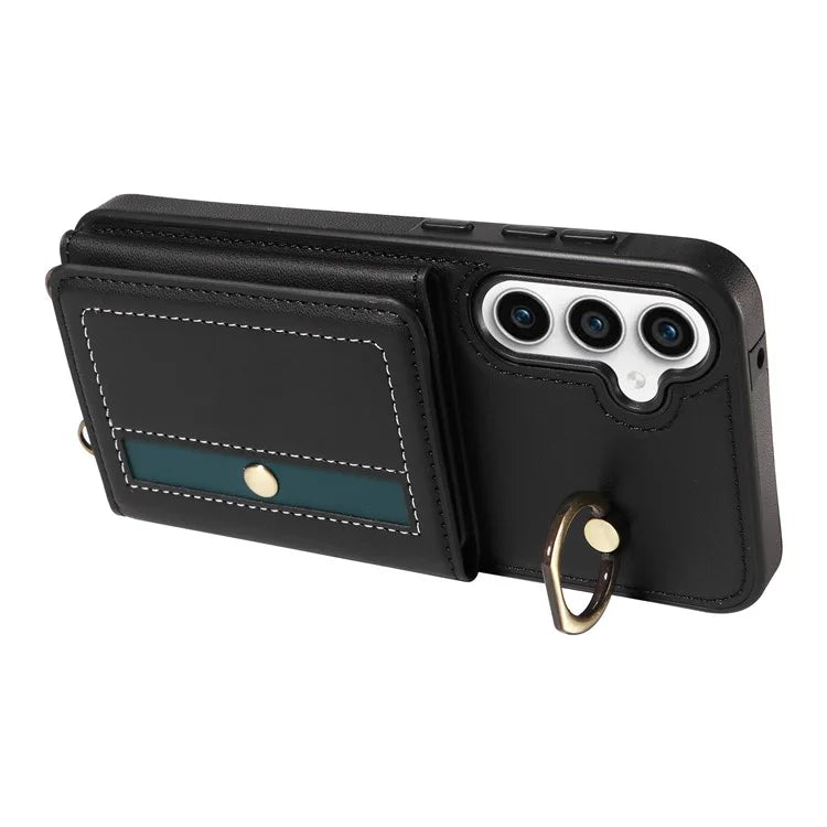 007 For Samsung Galaxy S23 FE Case Card Holder Ring Kickstand Leather Back Cover Crossbody Lanyard