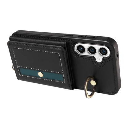 007 For Samsung Galaxy S23 FE Case Card Holder Ring Kickstand Leather Back Cover Crossbody Lanyard