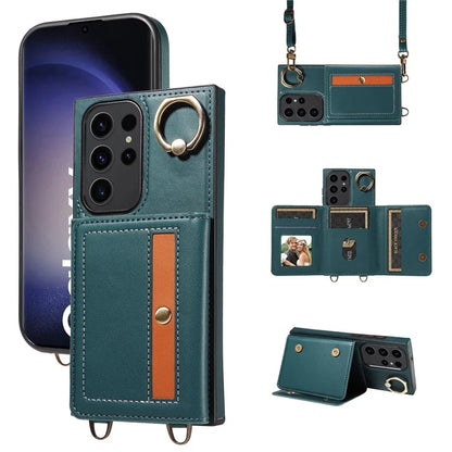 007 For Samsung Galaxy S23 Ultra Case Card Holder Leather Splicing Phone Cover with Detachable Lanyard