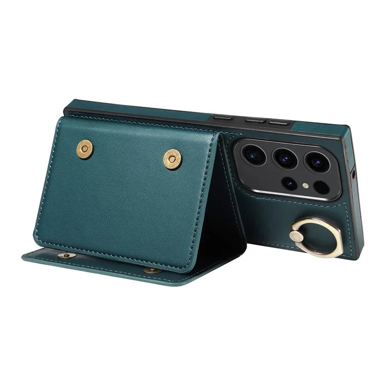 007 For Samsung Galaxy S23 Ultra Case Card Holder Leather Splicing Phone Cover with Detachable Lanyard