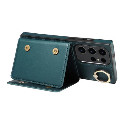 007 For Samsung Galaxy S23 Ultra Case Card Holder Leather Splicing Phone Cover with Detachable Lanyard