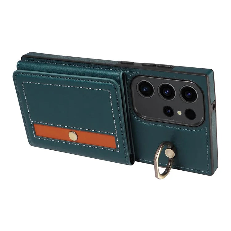 007 For Samsung Galaxy S23 Ultra Case Card Holder Leather Splicing Phone Cover with Detachable Lanyard
