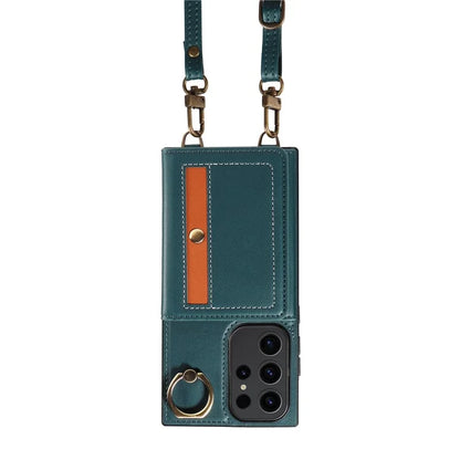 007 For Samsung Galaxy S23 Ultra Case Card Holder Leather Splicing Phone Cover with Detachable Lanyard