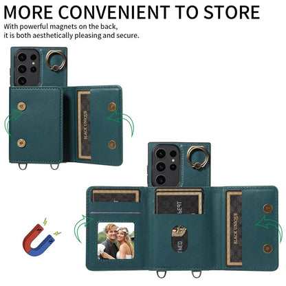 007 For Samsung Galaxy S23 Ultra Case Card Holder Leather Splicing Phone Cover with Detachable Lanyard