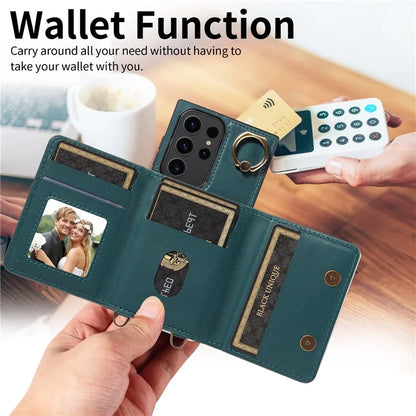 007 For Samsung Galaxy S23 Ultra Case Card Holder Leather Splicing Phone Cover with Detachable Lanyard