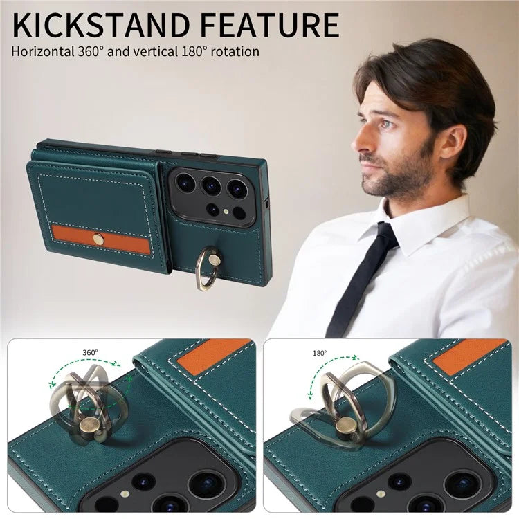 007 For Samsung Galaxy S23 Ultra Case Card Holder Leather Splicing Phone Cover with Detachable Lanyard