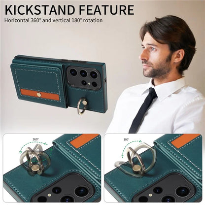 007 For Samsung Galaxy S23 Ultra Case Card Holder Leather Splicing Phone Cover with Detachable Lanyard