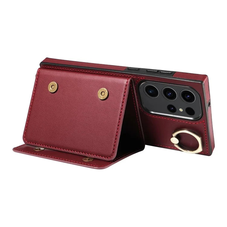 007 For Samsung Galaxy S23 Ultra Case Card Holder Leather Splicing Phone Cover with Detachable Lanyard