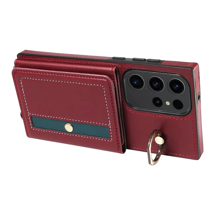 007 For Samsung Galaxy S23 Ultra Case Card Holder Leather Splicing Phone Cover with Detachable Lanyard