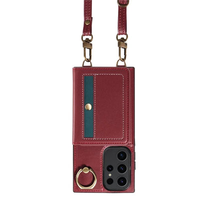 007 For Samsung Galaxy S23 Ultra Case Card Holder Leather Splicing Phone Cover with Detachable Lanyard