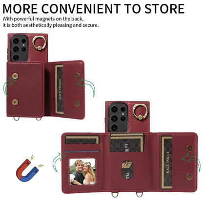 007 For Samsung Galaxy S23 Ultra Case Card Holder Leather Splicing Phone Cover with Detachable Lanyard