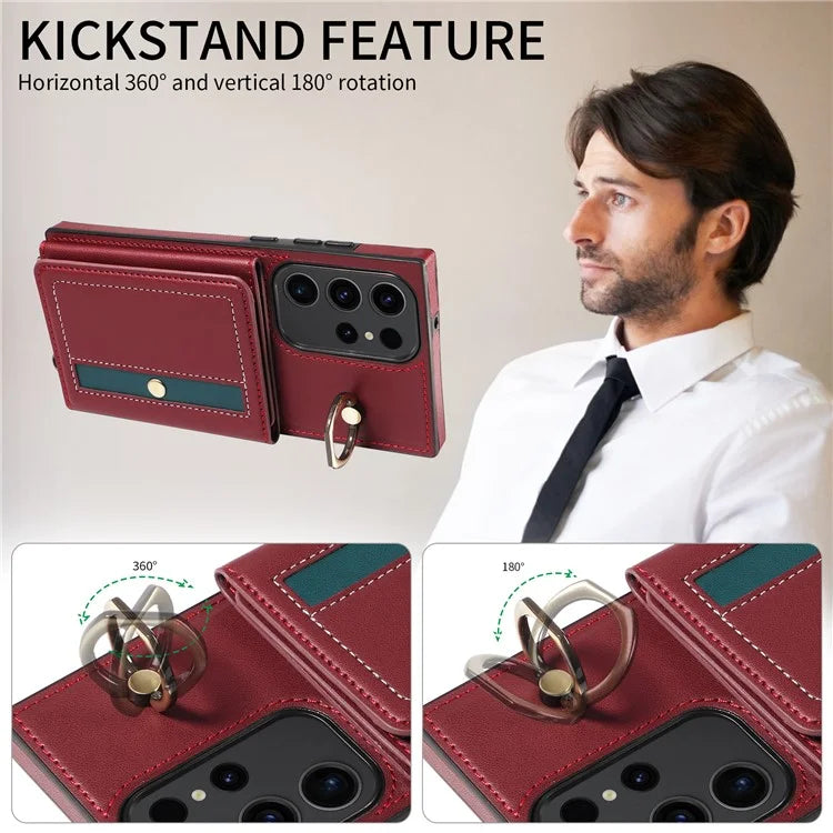 007 For Samsung Galaxy S23 Ultra Case Card Holder Leather Splicing Phone Cover with Detachable Lanyard