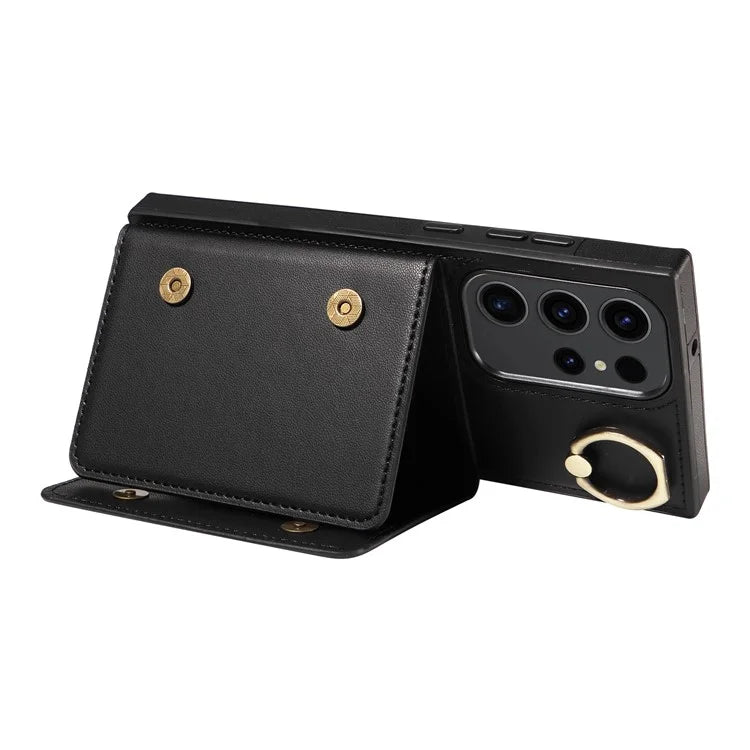 007 For Samsung Galaxy S23 Ultra Case Card Holder Leather Splicing Phone Cover with Detachable Lanyard