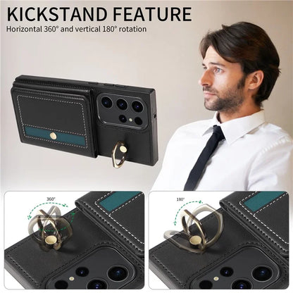 007 For Samsung Galaxy S23 Ultra Case Card Holder Leather Splicing Phone Cover with Detachable Lanyard